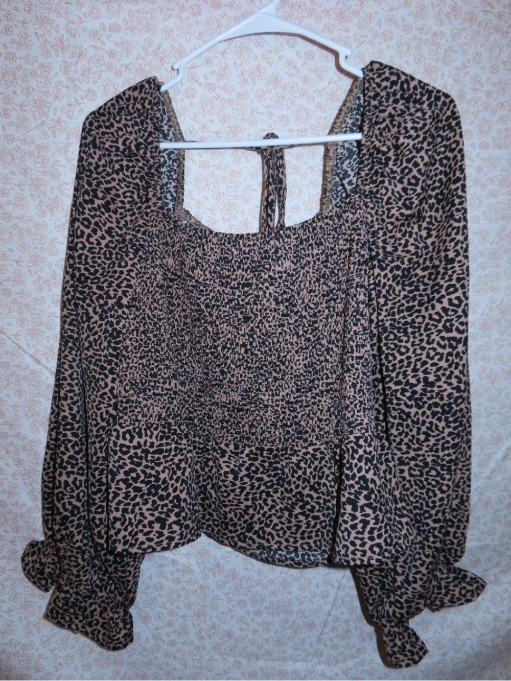Dizzy Brown and Black Leopard-Print Smocked Blouse